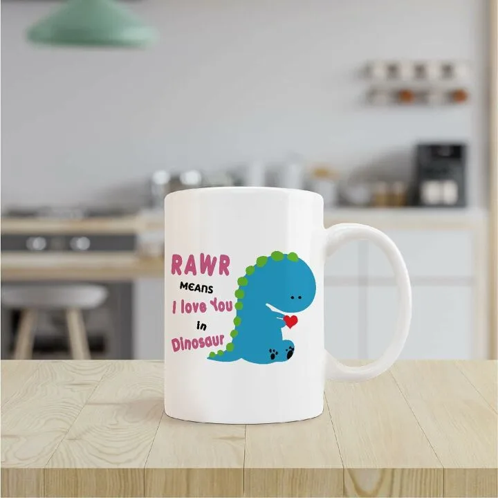 Cute Blue Dinosaur Mug - I Love You in Dinosaur