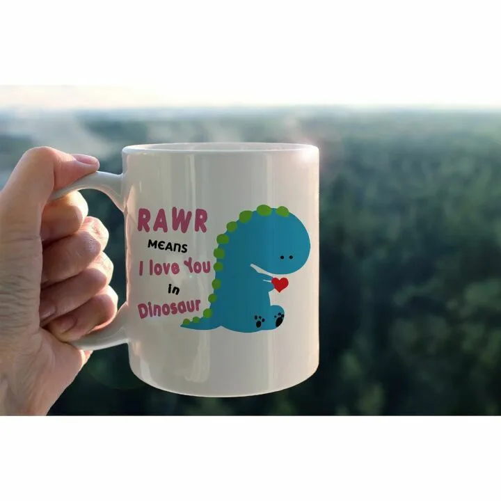 Cute Blue Dinosaur Mug - I Love You in Dinosaur