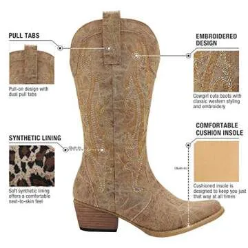 HISEA Rollda Cowboy Boots Women Western Boots Cowgirl Boots Ladies Pointy Toe Fashion Boots