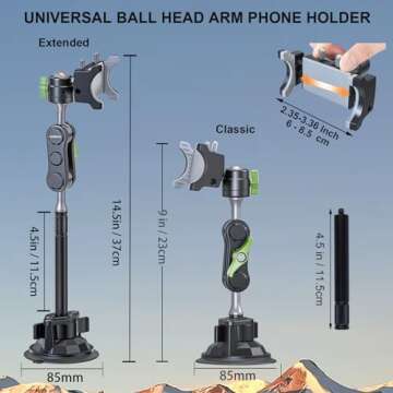 leepiya Car Phone Mount Video Recording Universal Magic Arm Suction Car Phone Holder Mount Windshield Window Glass Dashboard Vlog Shooting Car Phone Mount for All Smartphones & Cars