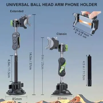 leepiya Car Phone Mount Video Recording Universal Magic Arm Suction Car Phone Holder Mount Windshield Window Glass Dashboard Vlog Shooting Car Phone Mount for All Smartphones & Cars