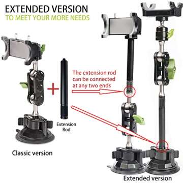 leepiya Car Phone Mount Video Recording Universal Magic Arm Suction Car Phone Holder Mount Windshield Window Glass Dashboard Vlog Shooting Car Phone Mount for All Smartphones & Cars