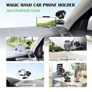 leepiya Car Phone Mount Video Recording Universal Magic Arm Suction Car Phone Holder Mount Windshield Window Glass Dashboard Vlog Shooting Car Phone Mount for All Smartphones & Cars