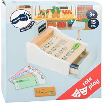 Wooden Cash Register Set by Small Foot – Includes Push Buttons, Credit Card, Scanner & Paper Money - Social, Educational and Imaginative Development – Ages 3+ Years