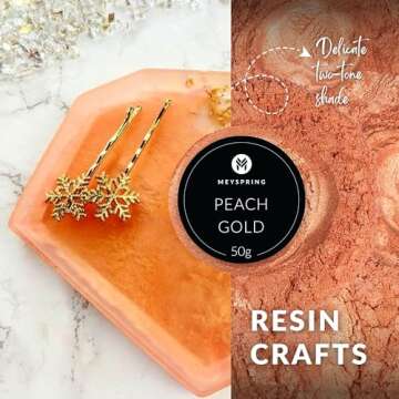 MEYSPRING Peach Gold Mica Powder for Epoxy Resin - 50 Grams - Great for Resin Art, Resin Jewelry and UV Resin - Cosmetic Grade Mica Powder