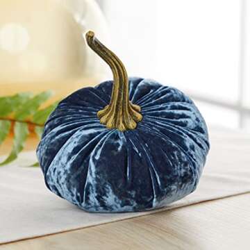Set of 3 Velvet 6.25 Inch Pumpkins, baby boy blue shower nursery, fall home decor, elegant luxe for tablescape, wedding centerpiece, autumn cozy vibe (Luxe Indigo, Navy, & Ivory)