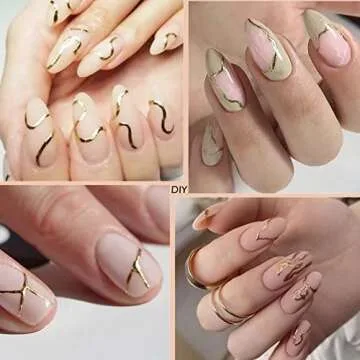 12 Sheets Line Nail Stickers 3D Self-Adhesive Gold Nail Decals, Colorful Wavy Stripe Lines Star Moon Heart Nail Designs French Nail Art Stickers for Women Girls Acrylic Nails Decoration Supplies