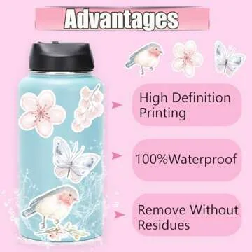 50 Cute Waterproof Flower Stickers for Crafts and Decor