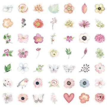50 Cute Waterproof Flower Stickers for Crafts and Decor