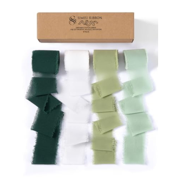 Chiffon Silk Ribbon Green & White Handmade Frayed Fringe Sheer Boho Ribbon for Flower Bouquet, Gift ...