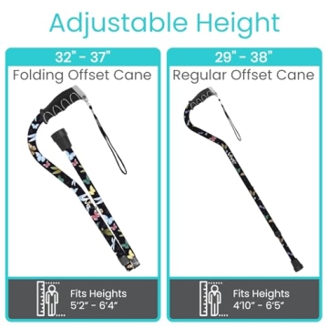 Vive Adjustable Walking Cane for Men and Women with Offset Grip