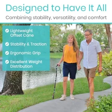Vive Adjustable Walking Cane for Men and Women with Offset Grip