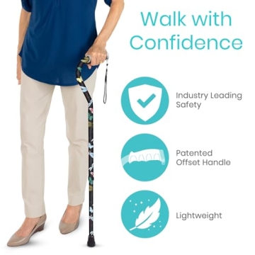 Vive Adjustable Walking Cane for Men and Women with Offset Grip