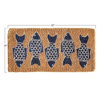 Creative Co-Op Natural Coir Doormat with Fish Images