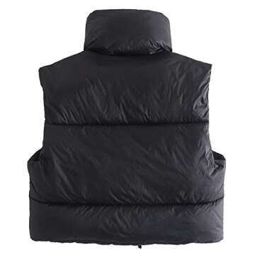 Hixiaohe Women's Winter Crop Vest Puffer Lightweight Stand Collar Padded Vest Zip Up Sleeveless Jack...