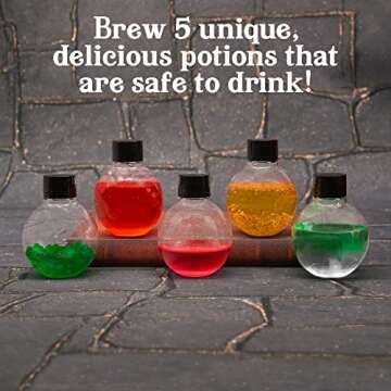 Tasty Labs Wizard Potion Science Kit - Make 5 Magical Potions, Chemistry Experiments Safe to Drink, Includes Cauldron & Wand - Study Reactions, Polymers & More