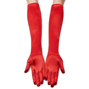 Lansian Women's 22'' Long Elbow Satin Gloves Red 1920s Opera Bridal Dance Gloves for Evening Party O...