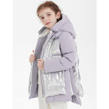 Orolay Boys and Girls' Hooded Down Jacket Shiny Down Coat Water-resistant Puffer Jacket Warm Winter Outerwear for Kids Purple 4-5 Years