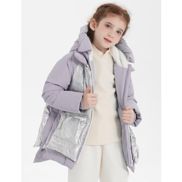Orolay Boys and Girls' Hooded Down Jacket Shiny Down Coat Water-resistant Puffer Jacket Warm Winter Outerwear for Kids Purple 4-5 Years