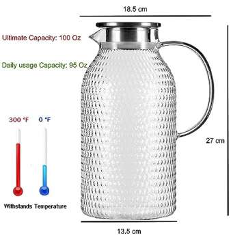 Karafu Pitcher, 100 Oz Glass Pitcher with Lid & Safe Packing, Easy Clean Heat Resistance Borosilicat...