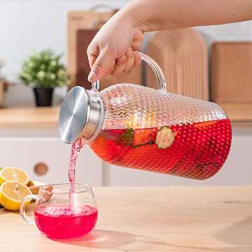 Karafu Pitcher, 100 Oz Glass Pitcher with Lid & Safe Packing, Easy Clean Heat Resistance Borosilicate Glass Jug for Hot/Cold Water, Milk, Ice Tea and Juice Beverage