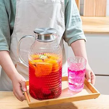 Karafu Pitcher, 100 Oz Glass Pitcher with Lid & Safe Packing, Easy Clean Heat Resistance Borosilicate Glass Jug for Hot/Cold Water, Milk, Ice Tea and Juice Beverage