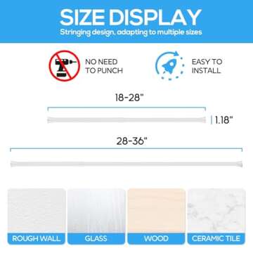 Zipglo 2pack Spring Tension Rods 18-36 Inch Adjustable White Tension Rod Spring Curtain Rod Extendable Short Curtain Rod Spring Loaded Curtain Rods Tension Rod for Curtains,Closet,Kitchen