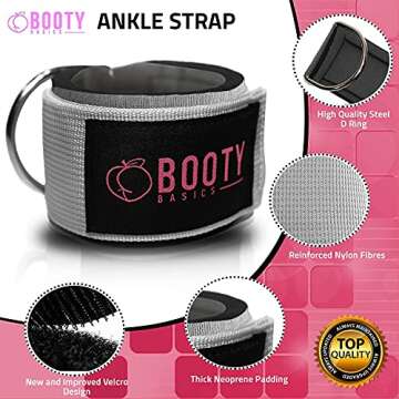 BOOTY BASICS - Fitness Ankle Strap for Cable Machines - Padded Ankle Attachment for Women – for Le...
