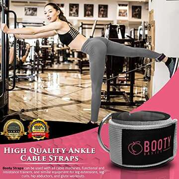 BOOTY BASICS - Fitness Ankle Strap for Cable Machines - Padded Ankle Attachment for Women – for Leg and Glute Workouts (Grey)