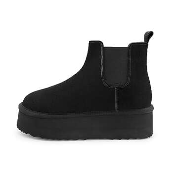 Athlefit Women's Classic Chelsea Platform Mini Boots: Winter-Ready Casual Chic