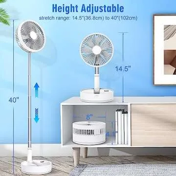 LIPETY Portable Foldable Rechargeable Oscillating Fan - 8" 7200mah Battery Operated USB C Small Fan Remote, Quiet Table Desk Fan Folding Standing Pedestal Fan for Bedroom Rome Office Camping Travel