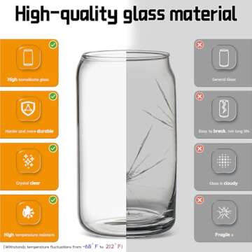 Glass Cups with Lids and Straws 6 pcs, 16 oz-DWTS Cute Tumbler,Beer Drinking Glasses,Clear for Iced ...