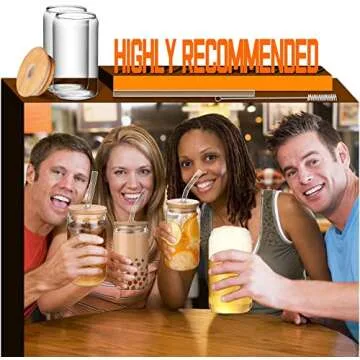 Glass Cups with Lids and Straws 6 pcs, 16 oz-DWTS Cute Tumbler,Beer Drinking Glasses,Clear for Iced Coffee, Tea with Bamboo Lids for Gifts