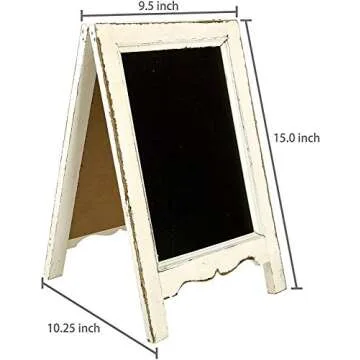 MyGift Small Wood A-Frame Double-Sided Chalkboard Sign, Whitewashed Table Top Rustic Message Board