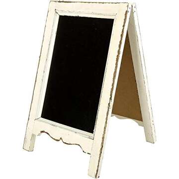 MyGift Small Wood A-Frame Double-Sided Chalkboard Sign, Whitewashed Table Top Rustic Message Board