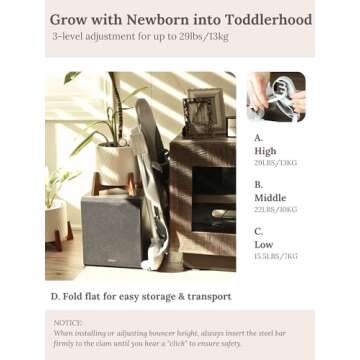 CuddoBaby Baby Bouncer 4-in-1 with Wheels, Detachable Piano, Feeding Tray, Play Bar, Thick Base. 3-Level Incline Portable Seat for Infant to Toddler 0-6, 0-12, 12-24 Months, Upto 29Lbs - Pink