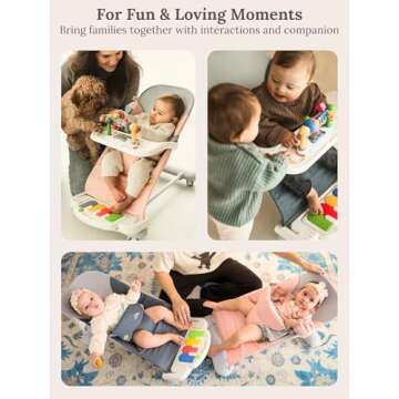 CuddoBaby Baby Bouncer 4-in-1 with Wheels, Detachable Piano, Feeding Tray, Play Bar, Thick Base. 3-Level Incline Portable Seat for Infant to Toddler 0-6, 0-12, 12-24 Months, Upto 29Lbs - Pink