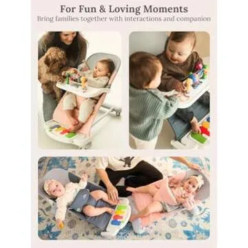 CuddoBaby Baby Bouncer 4-in-1 with Wheels, Detachable Piano, Feeding Tray, Play Bar, Thick Base. 3-Level Incline Portable Seat for Infant to Toddler 0-6, 0-12, 12-24 Months, Upto 29Lbs - Pink