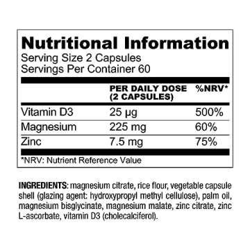 Live Conscious Magnesium Zinc & Vitamin D3 - Bioavailable Forms of Magnesium - Malate, Glycinate, Citrate - MagWell Bone & Heart Health, Immune System Support - 120 Capsules (2-Pack)