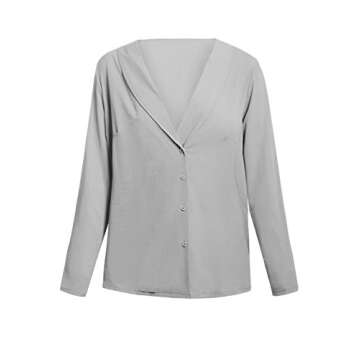 Women 2018 Fashion Shirts Turn-Dwon Collar Tops Casual Gray Button Down Blouse Roll up Long SleeveXL 16 18