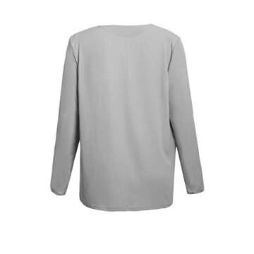 Women 2018 Fashion Shirts Turn-Dwon Collar Tops Casual Gray Button Down Blouse Roll up Long SleeveXL 16 18