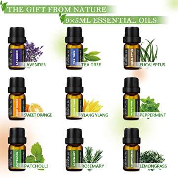 Essential Oils Set -100% Natural Essential Oils -Perfect for Diffusers, Aromatherapy,Humidifiers,Massage,Skin & Hair Care, DIY Candle and Soap Making,9x5 ML(0.17oz