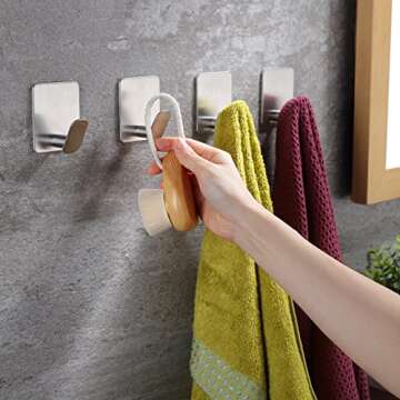 DELITON Adhesive Towel Hooks on Wall: Robe Hooks for Hanging Clothes Hats Stick on Bathroom/Kitchen ...