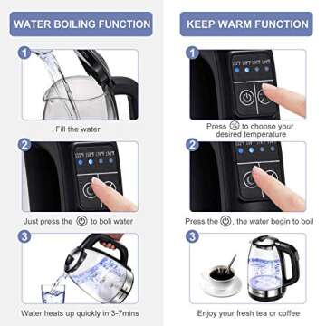 1.7L Temperature Control Electric Kettle, Bonsenkitchen Glass Tea Pot with Keep Warm Function, Auto Off & Boil Dry Protection, Fast Boling Water Heater with Color Changing LED Indicator for Tea