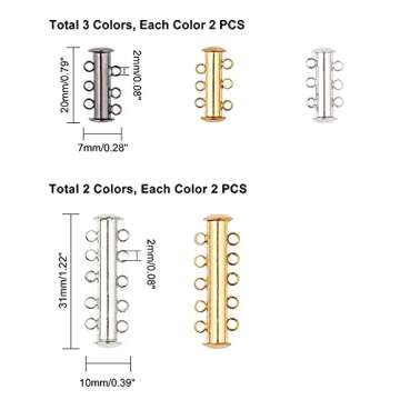 PH PandaHall 10 Sets Slide Clasp Lock, Multi Strand Slide Magnetic Tube Clasps Bracelet Necklace Con...