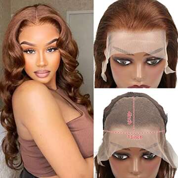 Miss Alle Chocolate Brown Lace Front Wig Human Hair 150% Density Auburn 13X4 Body Wave Lace Front Wi...