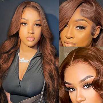 Miss Alle Chocolate Brown Lace Front Wig Human Hair 150% Density Auburn 13X4 Body Wave Lace Front Wig Human Hair Colored Hd Transparent Glueless Wigs Pre Plucked 20Inch