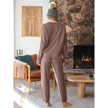 LILLUSORY Womens 2 Two Piece Lounge Sets Sweater Matching Loungewear 2025 Fall Winter Fashion Trendy Cozy Comfy Knit Cardigan Pant Wear Clothing Airport Outfits Travel Clothes Nutmeg S