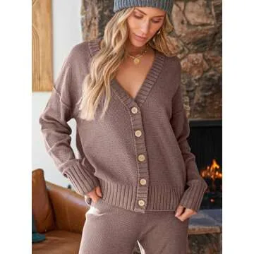 LILLUSORY Womens 2 Two Piece Lounge Sets Sweater Matching Loungewear 2025 Fall Winter Fashion Trendy Cozy Comfy Knit Cardigan Pant Wear Clothing Airport Outfits Travel Clothes Nutmeg S