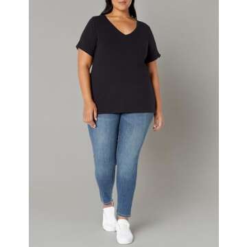 Amazon Essentials Women's Short-Sleeve V-Neck T-Shirt (Available in Plus Size), Black, 2X